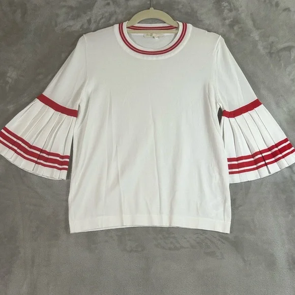 Maje Monica red and white pleated bell sleeve sweater - Picture 4 of 12